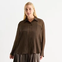 Worthington Womens Long Sleeve Plus Blouse