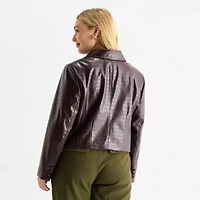 Worthington Womens Faux Leather Lightweight Plus Cropped Jacket