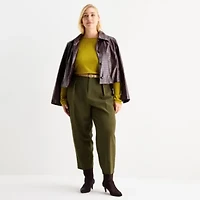 Worthington Womens Faux Leather Lightweight Plus Cropped Jacket