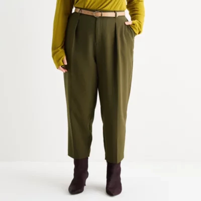 Worthington Plus Womens Tapered Pleated Pant