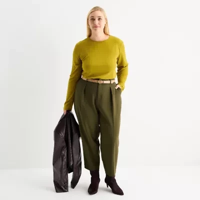 Worthington Plus Womens Tapered Pleated Pant