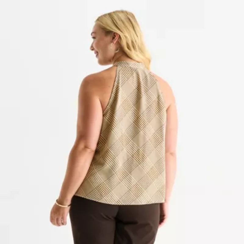 Worthington Womens Halter Neck Sleeveless Plus Blouse