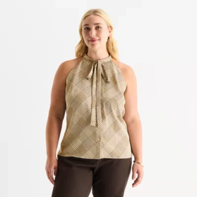 Worthington Womens Halter Neck Sleeveless Plus Blouse
