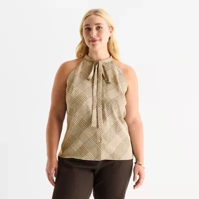 Worthington Womens Halter Neck Sleeveless Plus Blouse