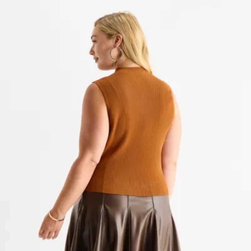 Worthington Plus Womens Mock Neck Sleeveless Pullover Sweater