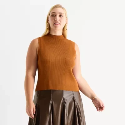Worthington Plus Womens Mock Neck Sleeveless Pullover Sweater