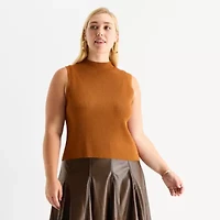 Worthington Plus Womens Mock Neck Sleeveless Pullover Sweater
