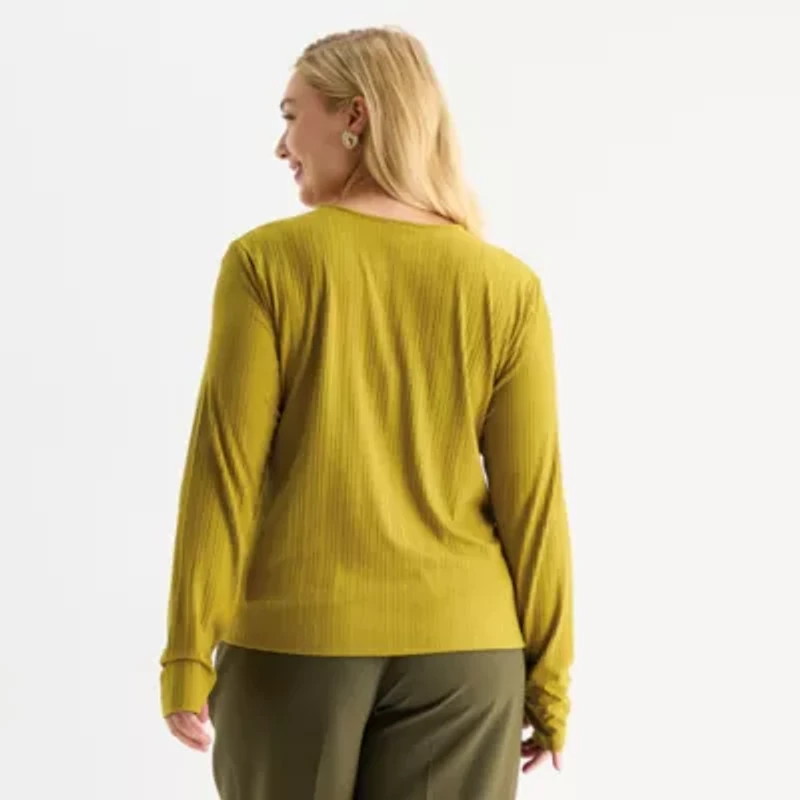 Worthington Womens Crew Neck Long Sleeve Plus Blouse