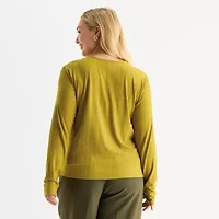 Worthington Womens Crew Neck Long Sleeve Plus Blouse