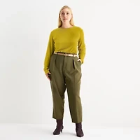 Worthington Womens Crew Neck Long Sleeve Plus Blouse