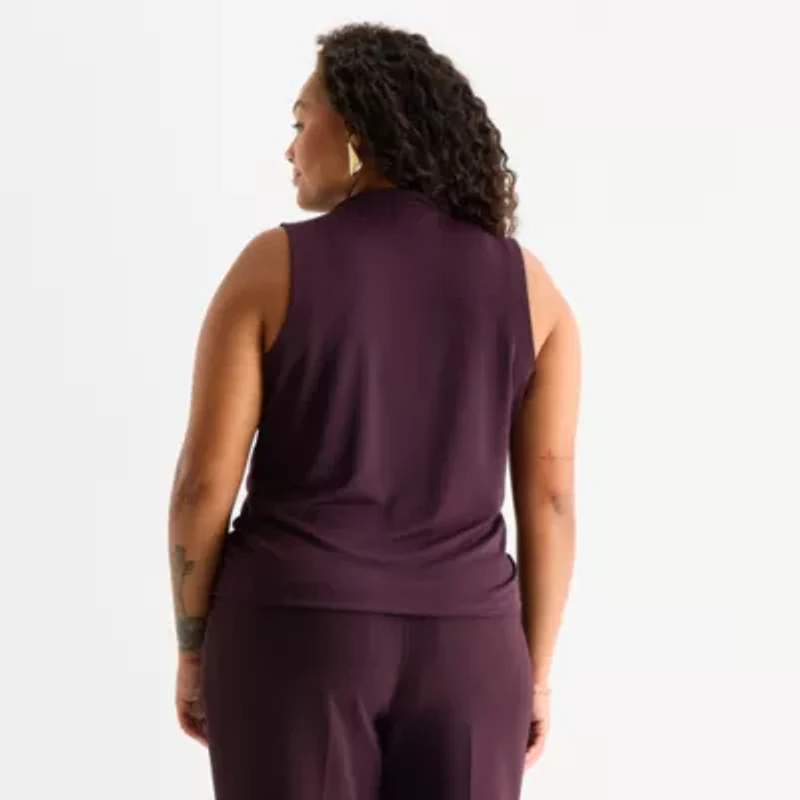 Worthington Womens Cowl Neck Sleeveless Plus Blouse