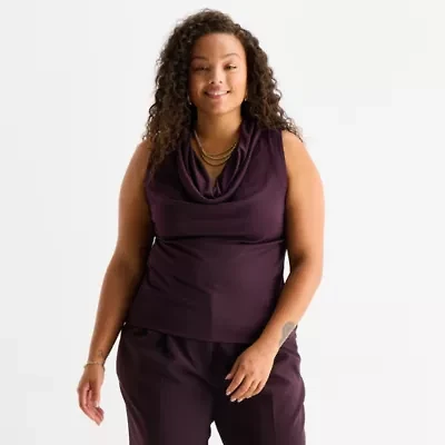 Worthington Womens Cowl Neck Sleeveless Plus Blouse