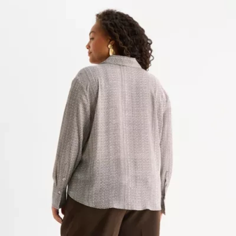 Worthington Womens Long Sleeve Plus Blouse