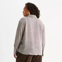 Worthington Womens Long Sleeve Plus Blouse