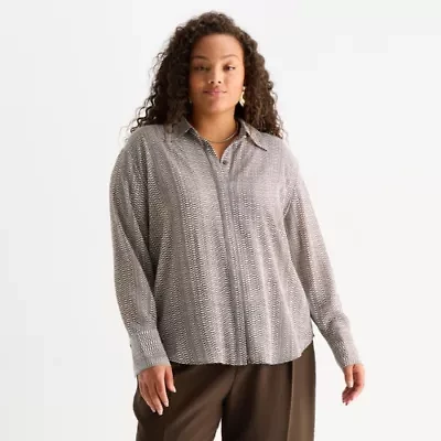 Worthington Womens Long Sleeve Plus Blouse