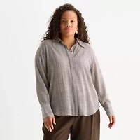 Worthington Womens Long Sleeve Plus Blouse