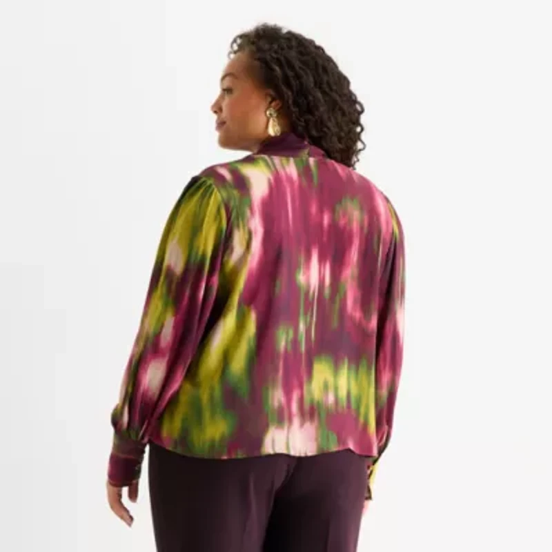 Worthington Womens V Neck Long Sleeve Plus Blouse