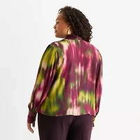 Worthington Womens V Neck Long Sleeve Plus Blouse