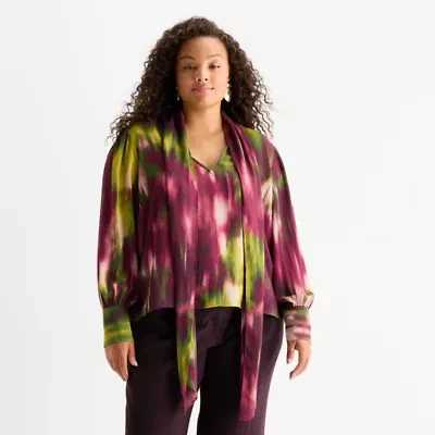 Worthington Womens V Neck Long Sleeve Plus Blouse