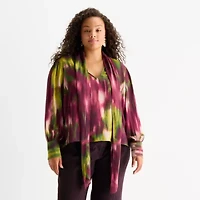 Worthington Womens V Neck Long Sleeve Plus Blouse