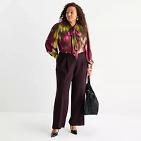 Worthington Womens V Neck Long Sleeve Plus Blouse