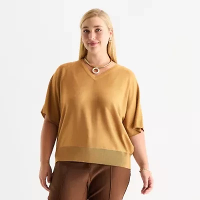 Worthington Plus Womens V Neck Long Sleeve Pullover Sweater