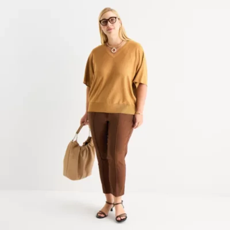 Worthington Plus Womens V Neck Long Sleeve Pullover Sweater