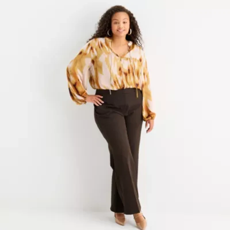 Worthington Womens Split Crew Neck Long Sleeve Plus Blouse