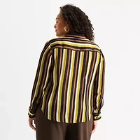 Worthington Womens Plus Long Sleeve Satin Blouse