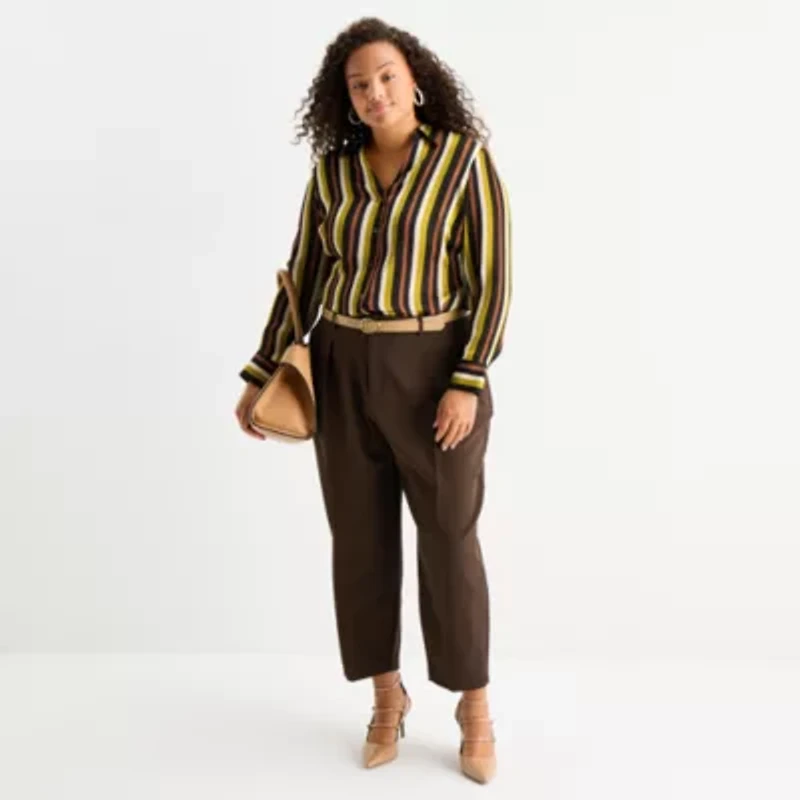 Worthington Womens Plus Long Sleeve Satin Blouse