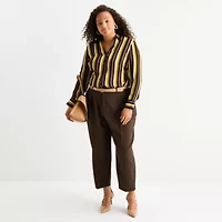 Worthington Womens Plus Long Sleeve Satin Blouse