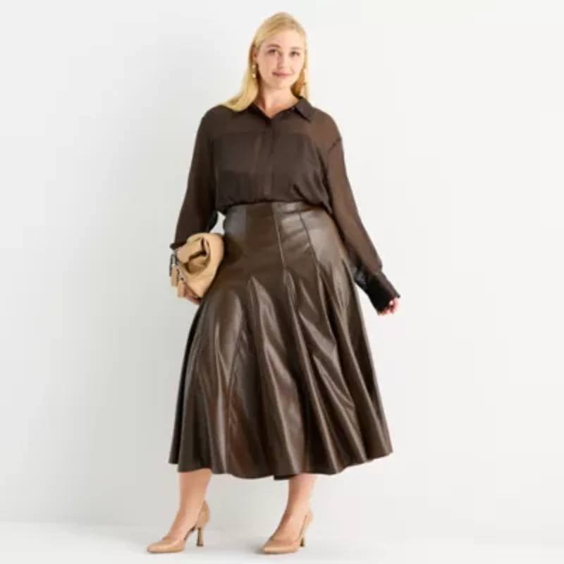 Worthington Womens Long Plus Pleated Skirt
