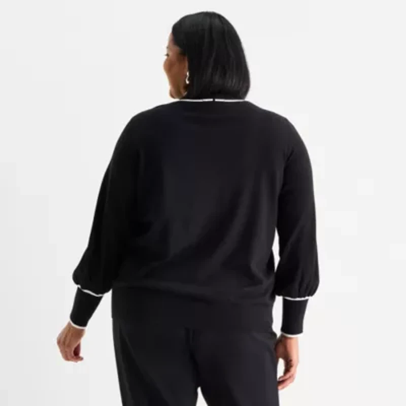 Liz Claiborne Plus Womens Long Sleeve Pullover Sweater