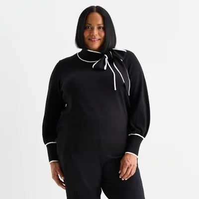 Liz Claiborne Plus Womens Long Sleeve Pullover Sweater