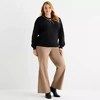 Liz Claiborne Plus Womens Crew Neck Embellished Long Sleeve Pullover Sweater