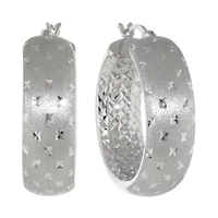 Sterling Silver Diamond-Cut Wide Hoop Earrings