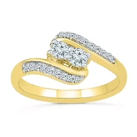Womens 2MM 3/8 CT. T.W. Natural White Diamond 10K Gold Bypass  Band