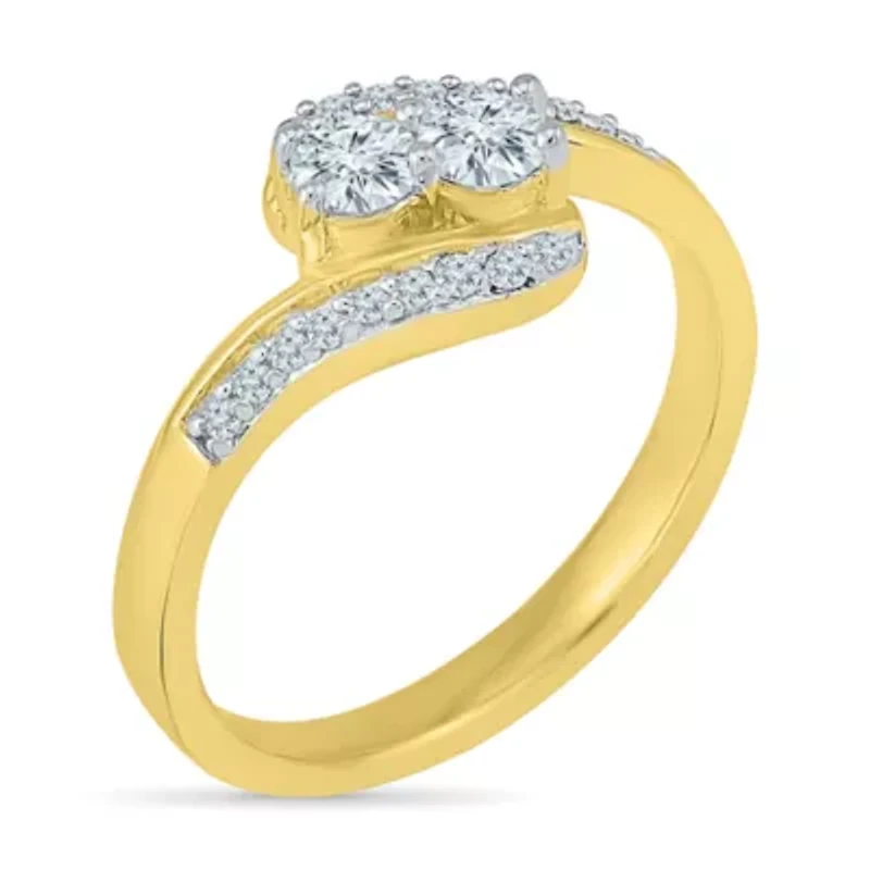Womens 2MM 3/8 CT. T.W. Natural White Diamond 10K Gold Bypass  Band