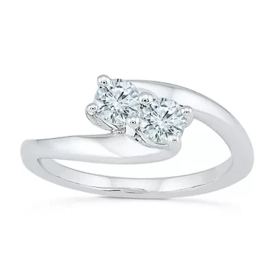 Womens 2MM / CT. T.W. Natural White Diamond 10K Gold Bypass Band