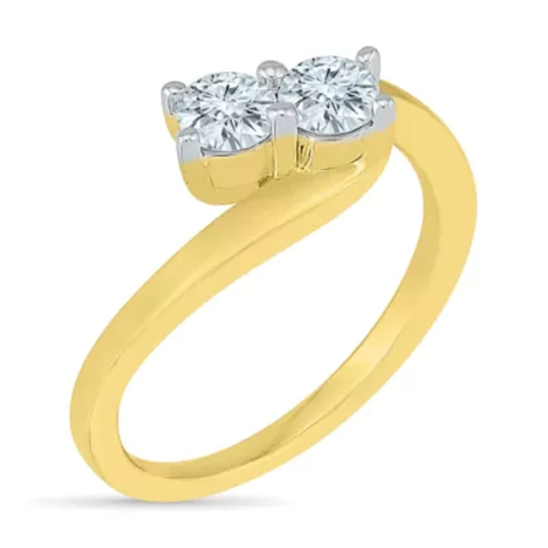 Womens 2MM 1/2 CT. T.W. Natural White Diamond 10K Gold Bypass Band