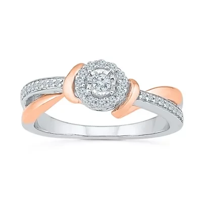Promise My Love Womens 1/5 CT. Natural White Diamond 10K Gold Round Side Stone Halo Ring