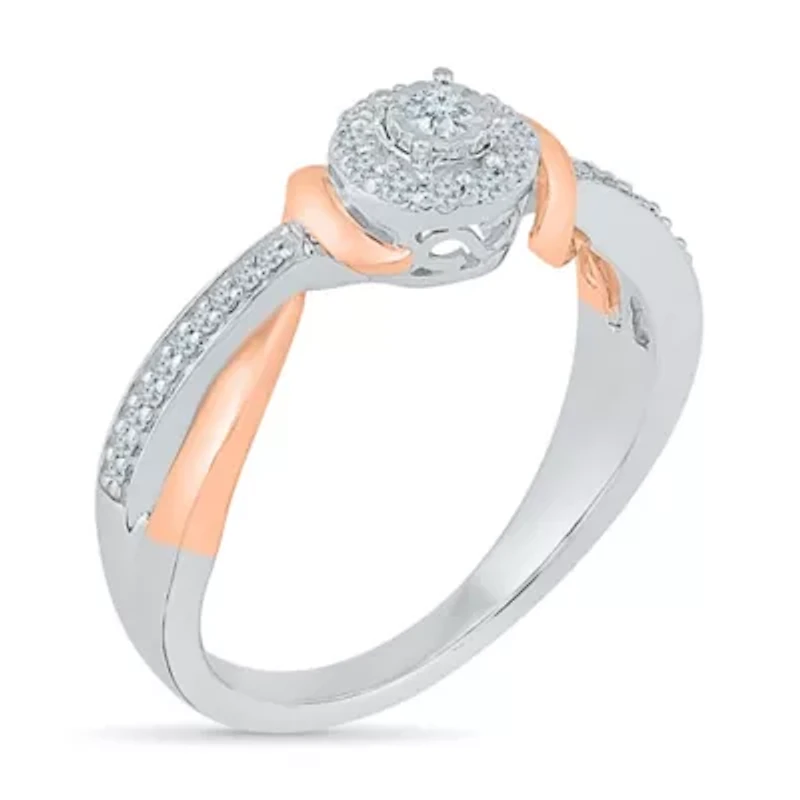 Womens 1/5 CT. Natural White Diamond 10K Gold Round Side Stone Halo Promise Ring