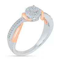 Womens 1/5 CT. Natural White Diamond 10K Gold Round Side Stone Halo Promise Ring