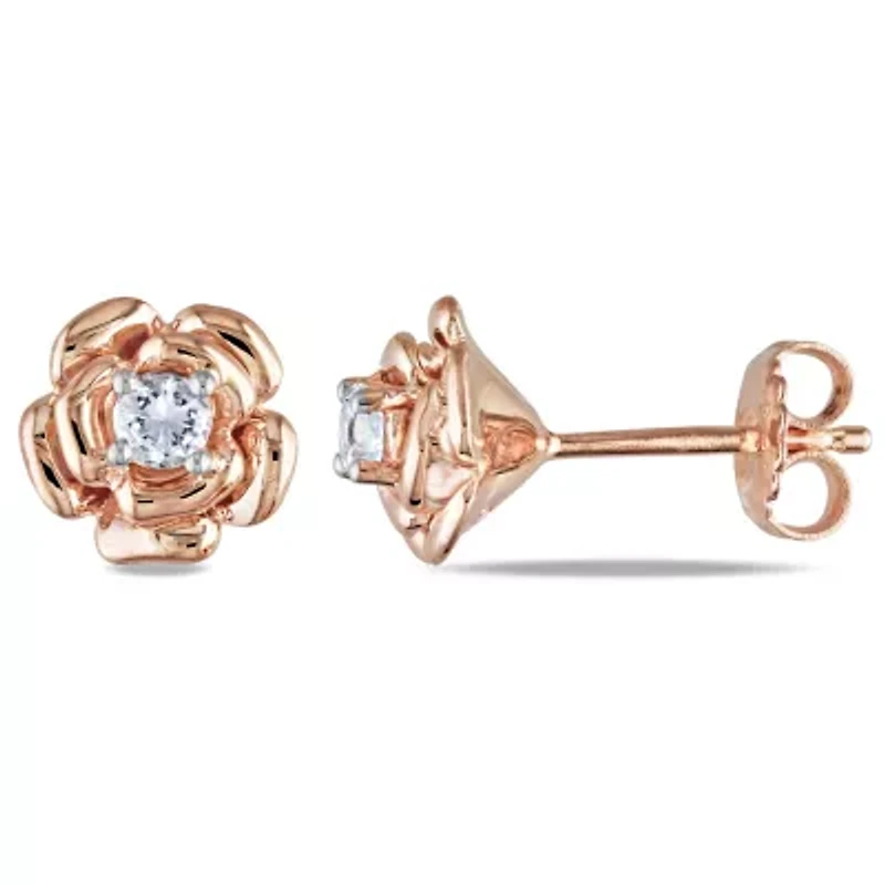 Lab Created White Sapphire 18K Rose Gold Over Silver 8.8mm Flower Stud Earrings