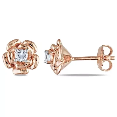 Lab Created White Sapphire 18K Rose Gold Over Silver 8.8mm Flower Stud Earrings