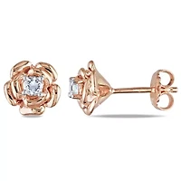 Lab Created White Sapphire 18K Rose Gold Over Silver 8.8mm Flower Stud Earrings