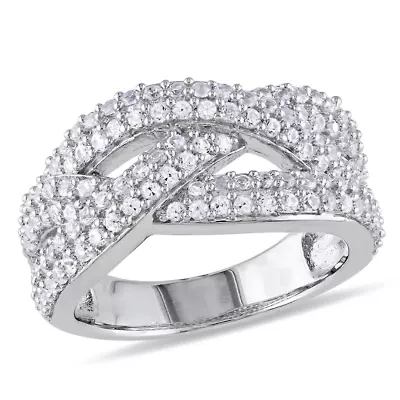 Womens 4mm White Sapphire Sterling Silver Band