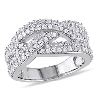 Womens 4mm White Sapphire Sterling Silver Band