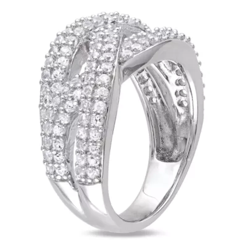 Womens 4mm White Sapphire Sterling Silver Band