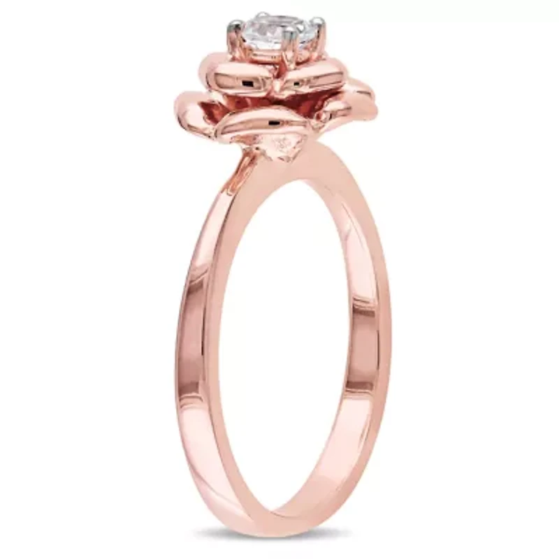 Womens Lab Created White Sapphire 18K Rose Gold Over Silver Flower Cocktail Ring